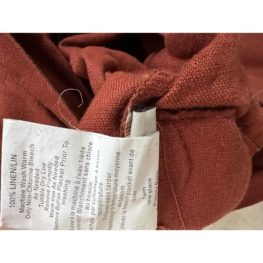 POTTERY BARN 100% FLAX LINEN DUVET COVER Twin Rust RED BERRY